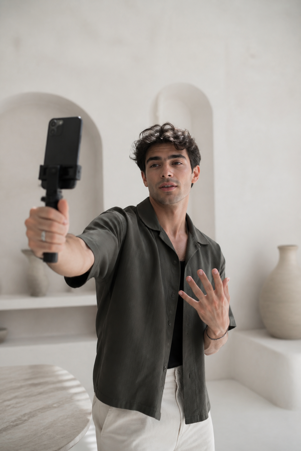 Short-form creator filming a social video in a studio